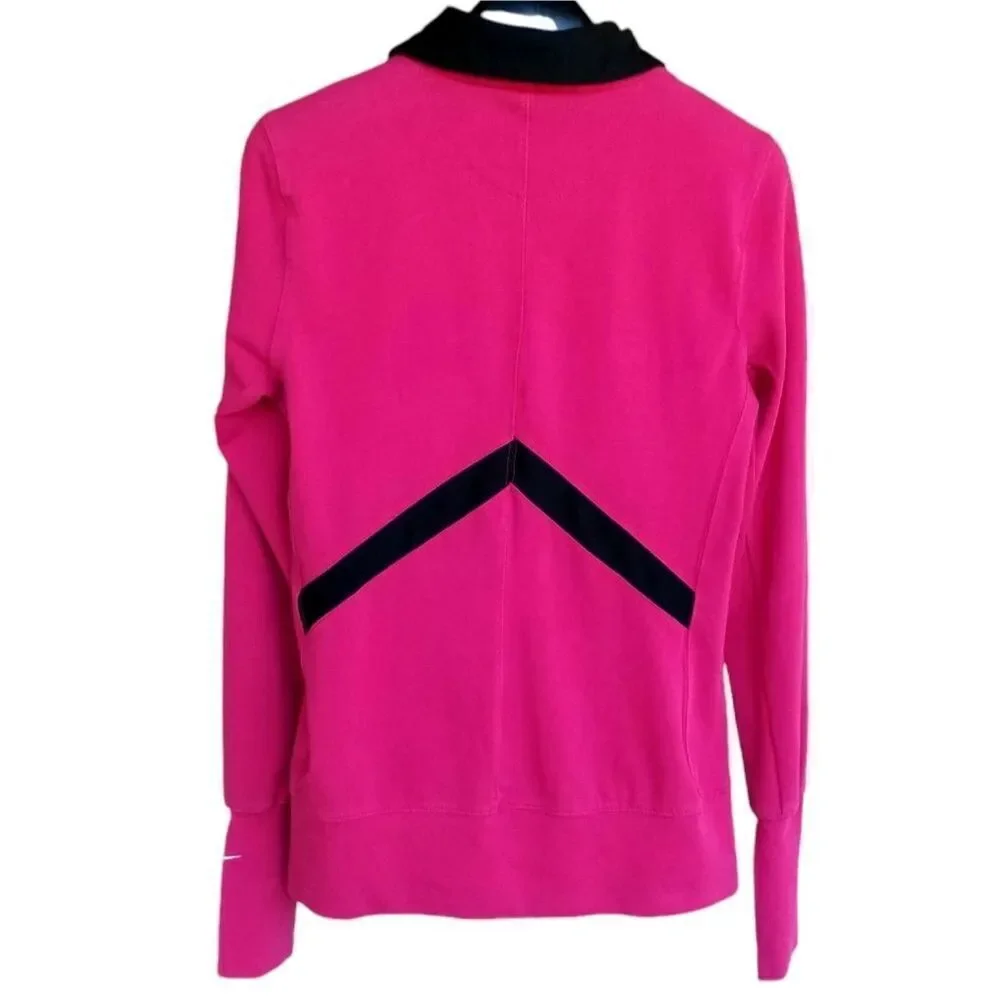 Nike Dry Fit Full Zip Running Jacket Fitness Hot Pink Black Mesh Stripe Size M - Picture 4 of 10
